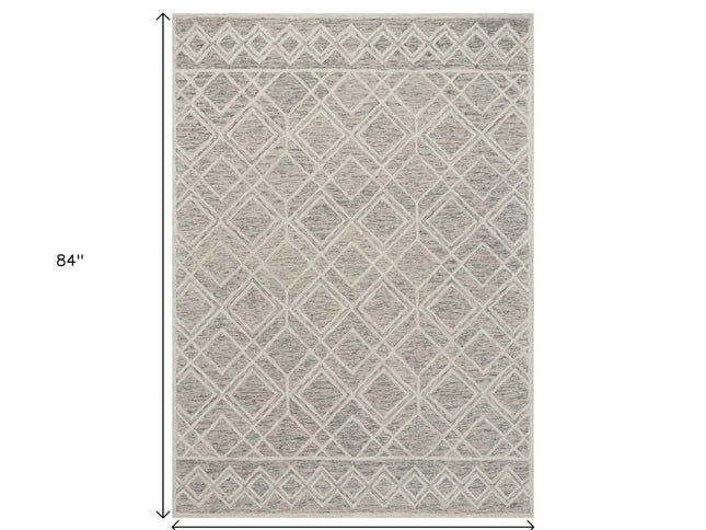 5' X 7' Sand Beige And Ivory Wool Geometric Hand Hooked Area Rug