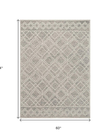 5' X 7' Sand Beige And Ivory Wool Geometric Hand Hooked Area Rug