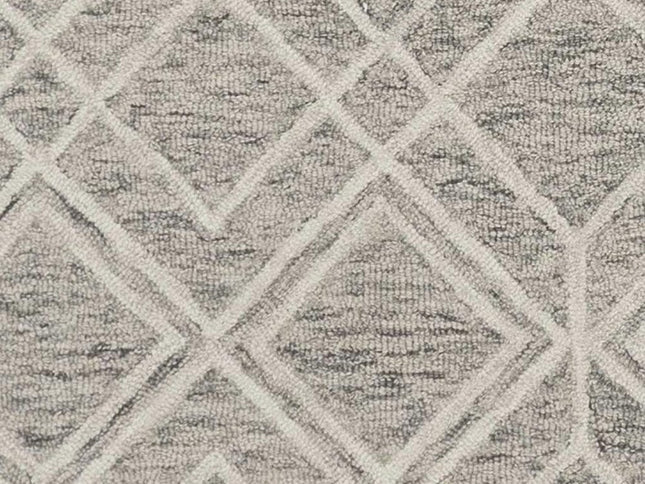 5' X 7' Sand Beige And Ivory Wool Geometric Hand Hooked Area Rug
