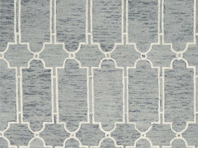 5' X 7' Slate Blue And Ivory Wool Geometric Hand Tufted Area Rug