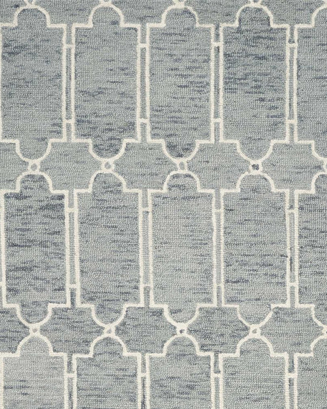 5' X 7' Slate Blue And Ivory Wool Geometric Hand Tufted Area Rug