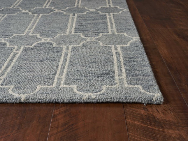 5' X 7' Slate Blue And Ivory Wool Geometric Hand Tufted Area Rug