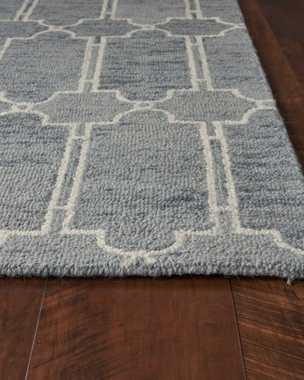 5' X 7' Slate Blue And Ivory Wool Geometric Hand Tufted Area Rug