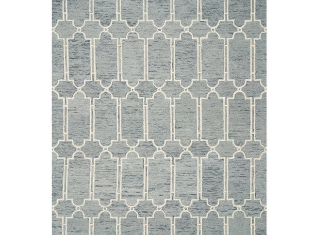 5' X 7' Slate Blue And Ivory Wool Geometric Hand Tufted Area Rug