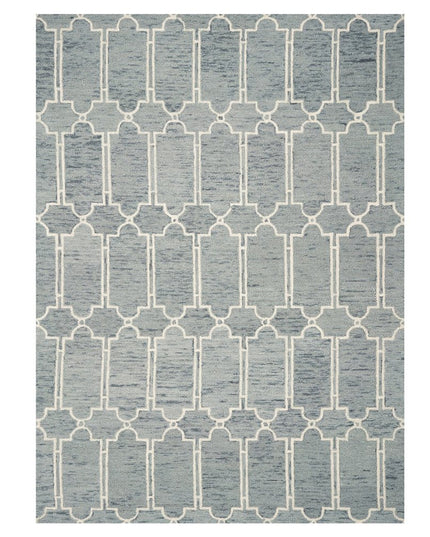 5' X 7' Slate Blue And Ivory Wool Geometric Hand Tufted Area Rug