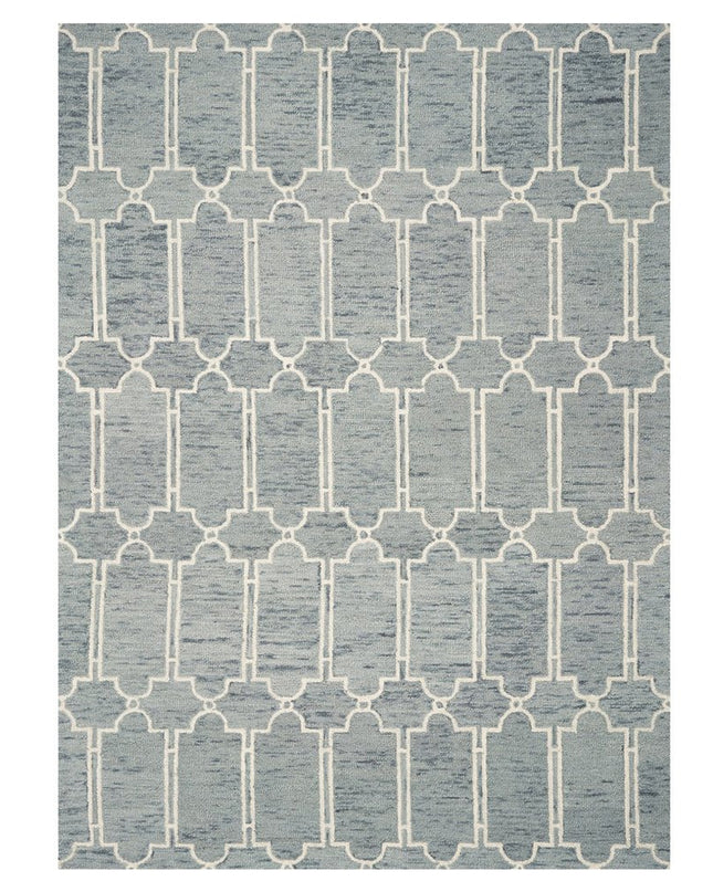 5' X 7' Slate Blue And Ivory Wool Geometric Hand Tufted Area Rug