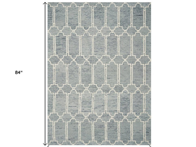 5' X 7' Slate Blue And Ivory Wool Geometric Hand Tufted Area Rug
