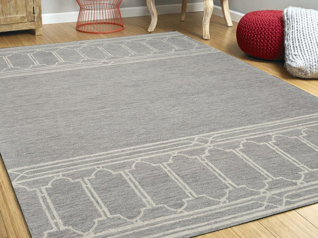 8' X 10' Gray And Ivory Wool Geometric Hand Tufted Area Rug