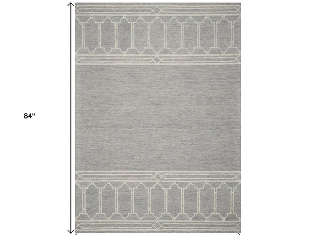8' X 10' Gray And Ivory Wool Geometric Hand Tufted Area Rug