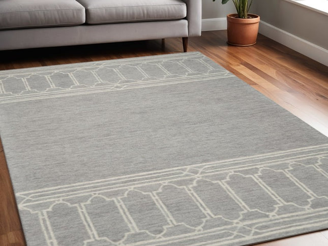 8' X 10' Gray And Ivory Wool Geometric Hand Tufted Area Rug
