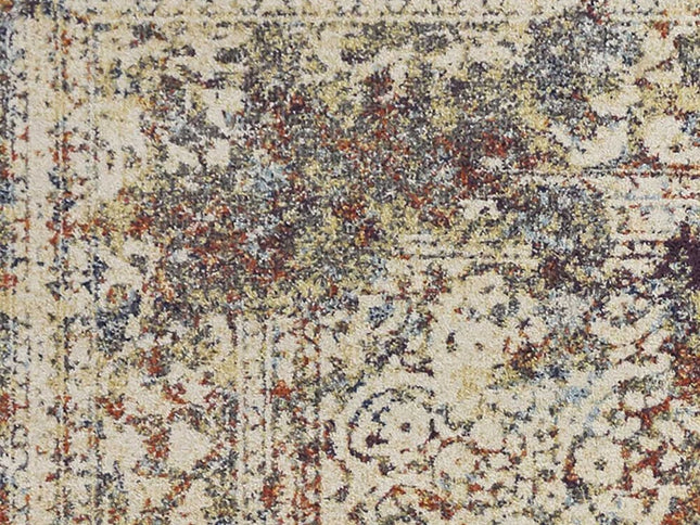 5' X 8' Ivory Blue And Orange Medallion Area Rug