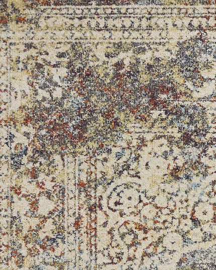 5' X 8' Ivory Blue And Orange Medallion Area Rug