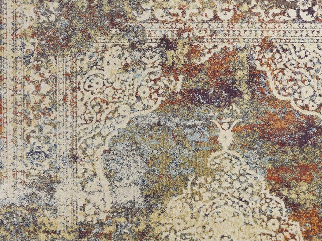 5' X 8' Ivory Blue And Orange Medallion Area Rug