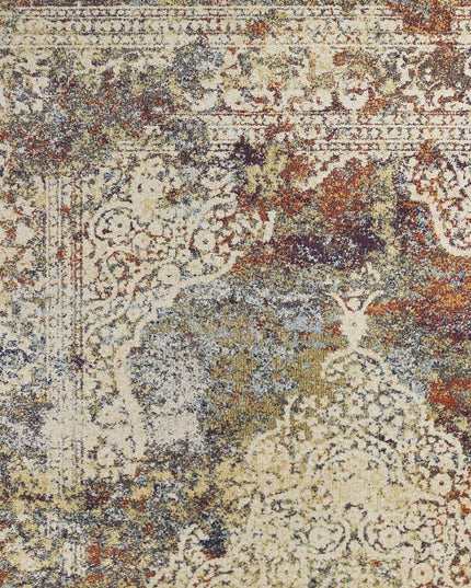 5' X 8' Ivory Blue And Orange Medallion Area Rug