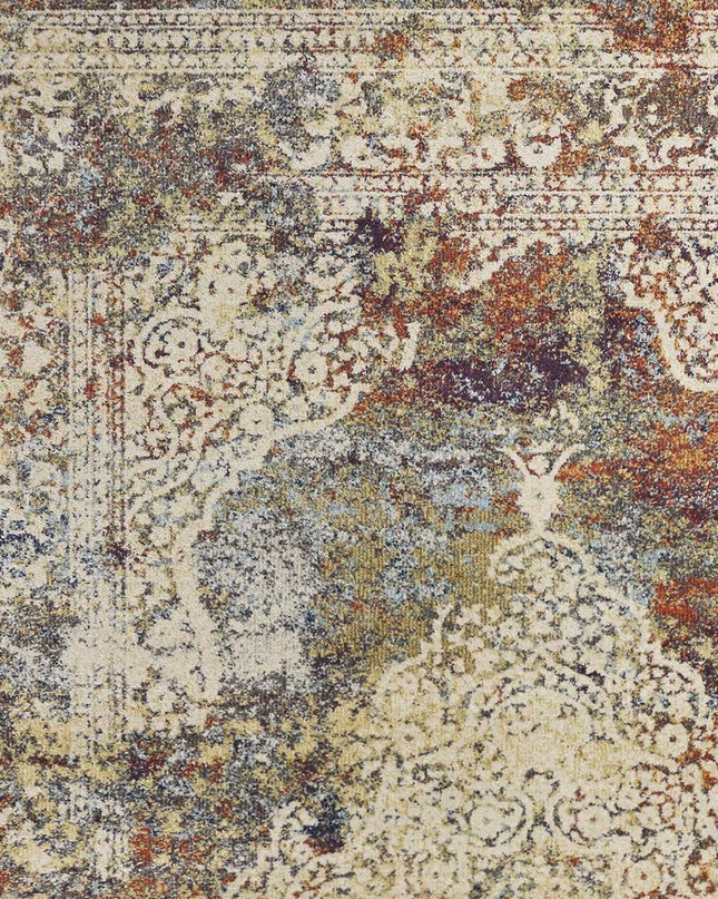 5' X 8' Ivory Blue And Orange Medallion Area Rug