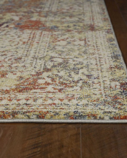 5' X 8' Ivory Blue And Orange Medallion Area Rug