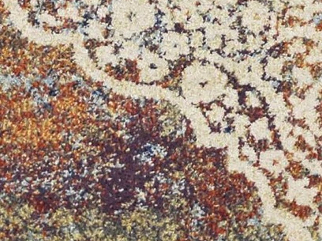 5' X 8' Ivory Blue And Orange Medallion Area Rug