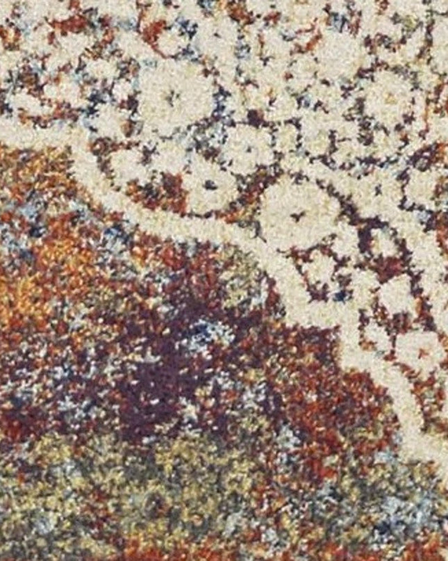 5' X 8' Ivory Blue And Orange Medallion Area Rug