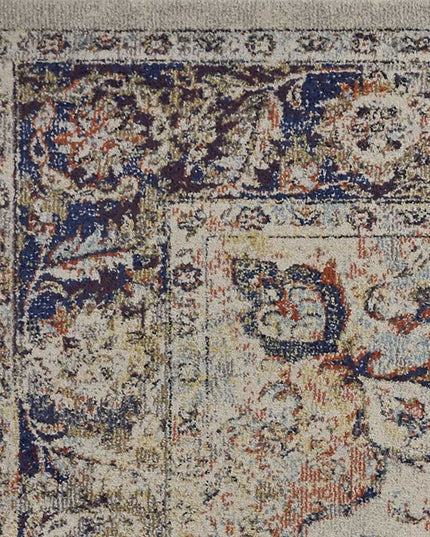 5' X 8' Ivory Blue And Orange Medallion Area Rug