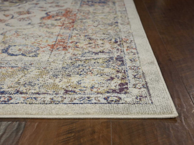 5' X 8' Ivory Blue And Orange Medallion Area Rug