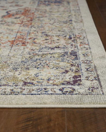 5' X 8' Ivory Blue And Orange Medallion Area Rug