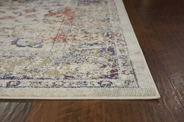 5' X 8' Ivory Blue And Orange Medallion Area Rug