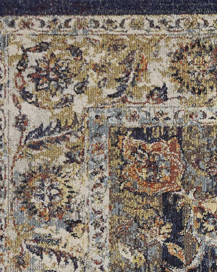 5' X 8' Navy Blue Gold And Ivory Medallion Area Rug