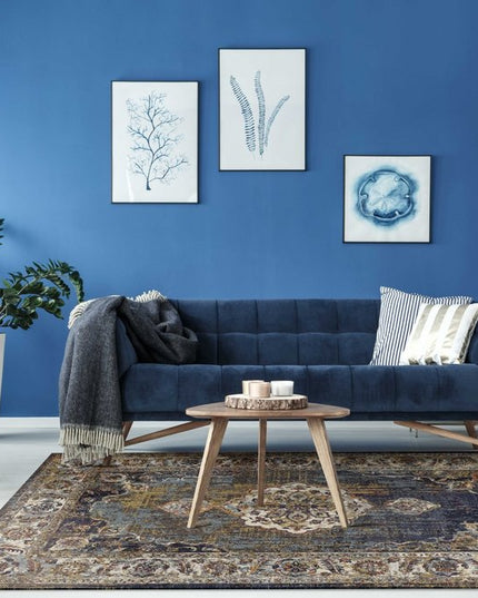 5' X 8' Navy Blue Gold And Ivory Medallion Area Rug