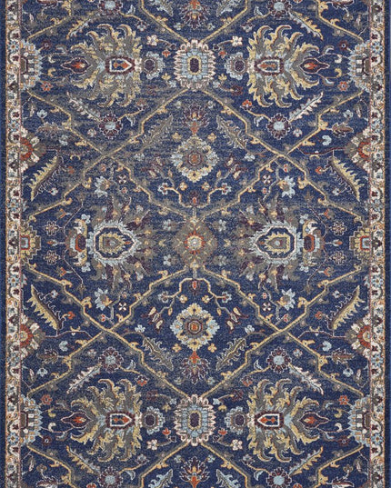 5' X 8' Royal Blue Gold And Gray Medallion Area Rug