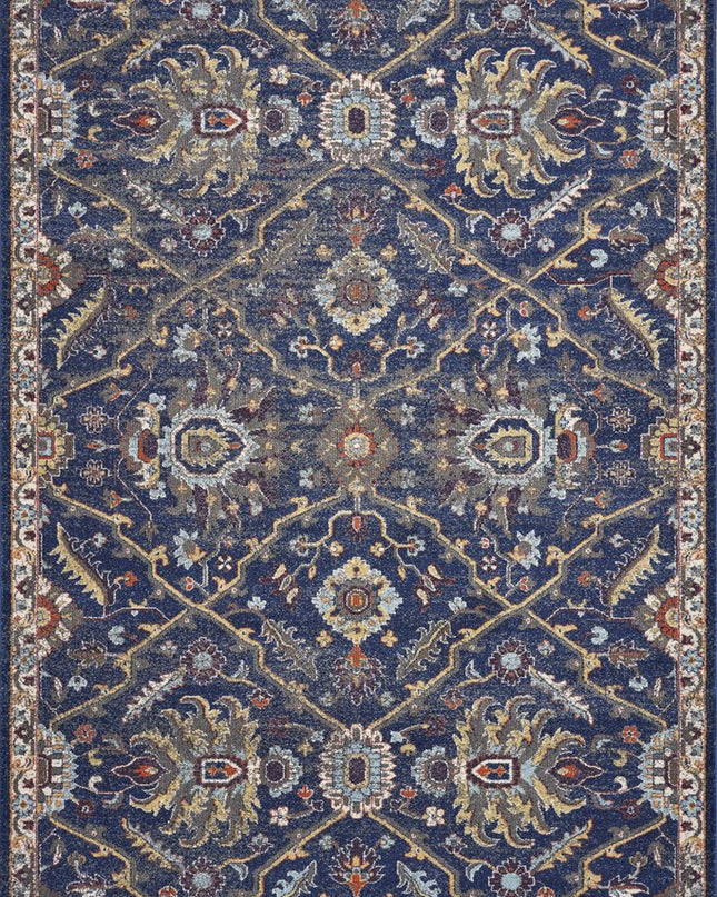 5' X 8' Royal Blue Gold And Gray Medallion Area Rug