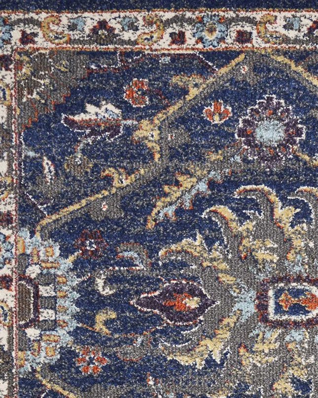 5' X 8' Royal Blue Gold And Gray Medallion Area Rug