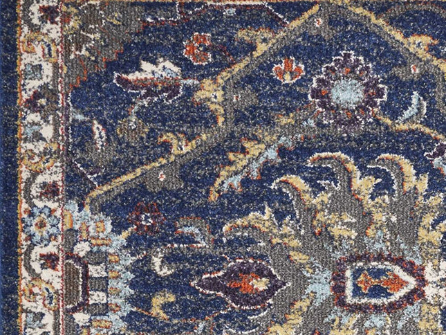 5' X 8' Royal Blue Gold And Gray Medallion Area Rug