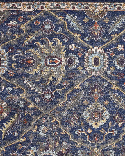 5' X 8' Royal Blue Gold And Gray Medallion Area Rug