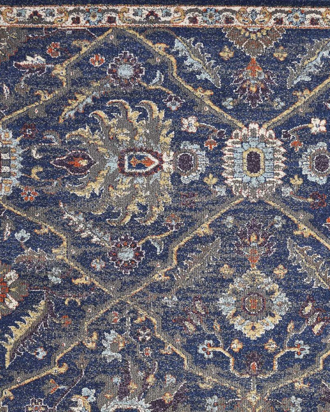 5' X 8' Royal Blue Gold And Gray Medallion Area Rug