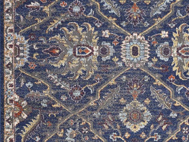 5' X 8' Royal Blue Gold And Gray Medallion Area Rug