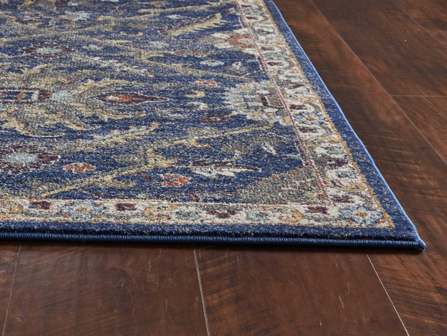 5' X 8' Royal Blue Gold And Gray Medallion Area Rug