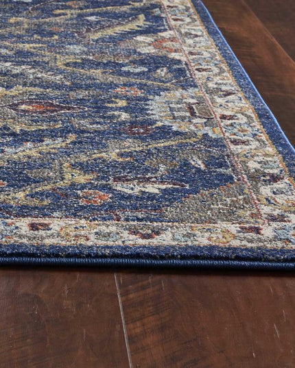 5' X 8' Royal Blue Gold And Gray Medallion Area Rug