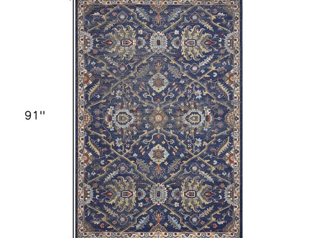 5' X 8' Royal Blue Gold And Gray Medallion Area Rug