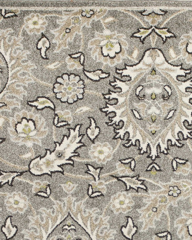 7' X 9' Gray And Ivory Floral Medallion Area Rug With UV Protection