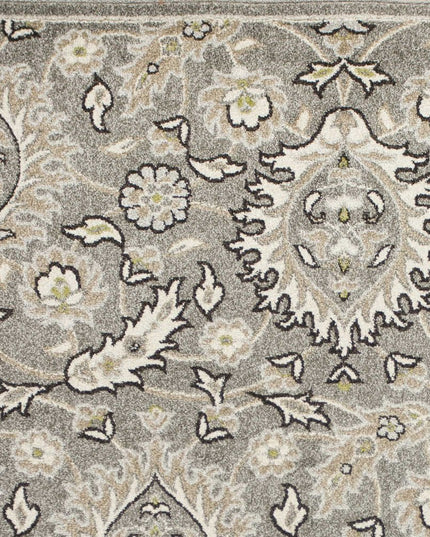 7' X 9' Gray And Ivory Floral Medallion Area Rug With UV Protection