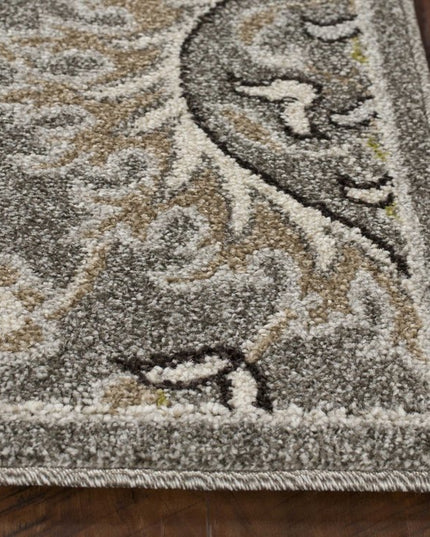 7' X 9' Gray And Ivory Floral Medallion Area Rug With UV Protection