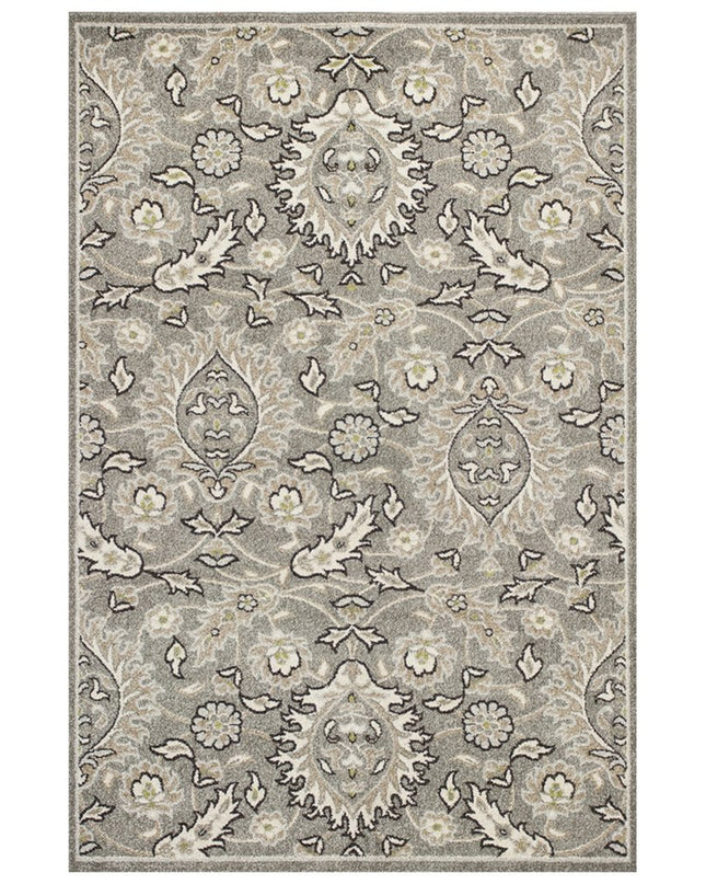 7' X 9' Gray And Ivory Floral Medallion Area Rug With UV Protection