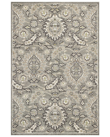 7' X 9' Gray And Ivory Floral Medallion Area Rug With UV Protection