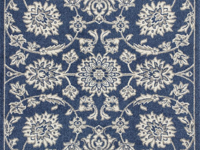7' X 9' Blue And Ivory Floral Medallion Area Rug