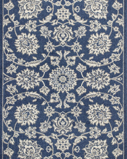 7' X 9' Blue And Ivory Floral Medallion Area Rug