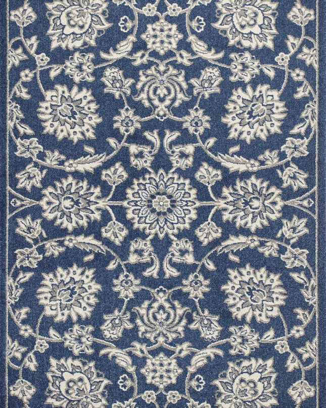 7' X 9' Blue And Ivory Floral Medallion Area Rug