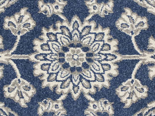 7' X 9' Blue And Ivory Floral Medallion Area Rug