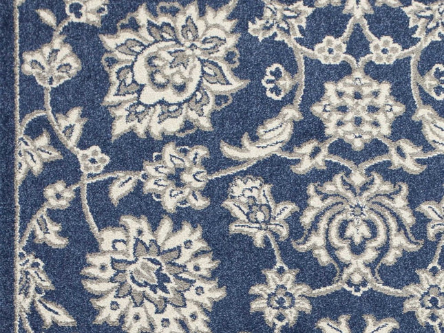 7' X 9' Blue And Ivory Floral Medallion Area Rug