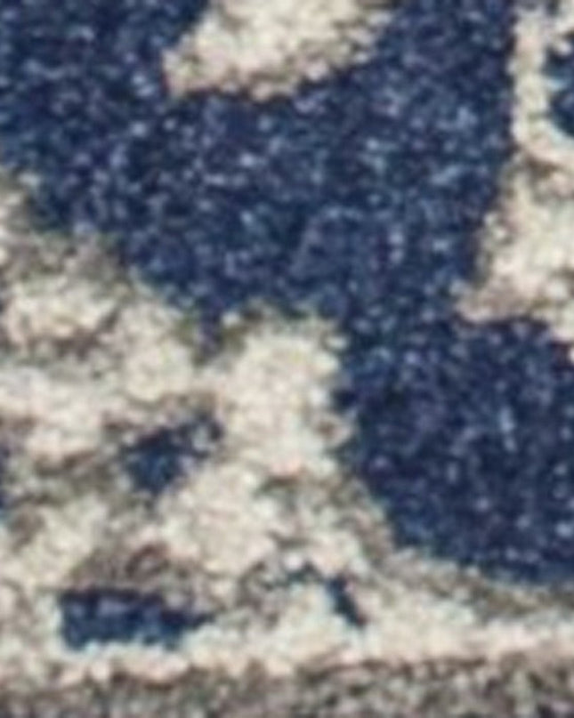 7' X 9' Blue And Ivory Floral Medallion Area Rug