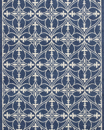 7' X 9' Blue And Ivory Floral Medallion Area Rug